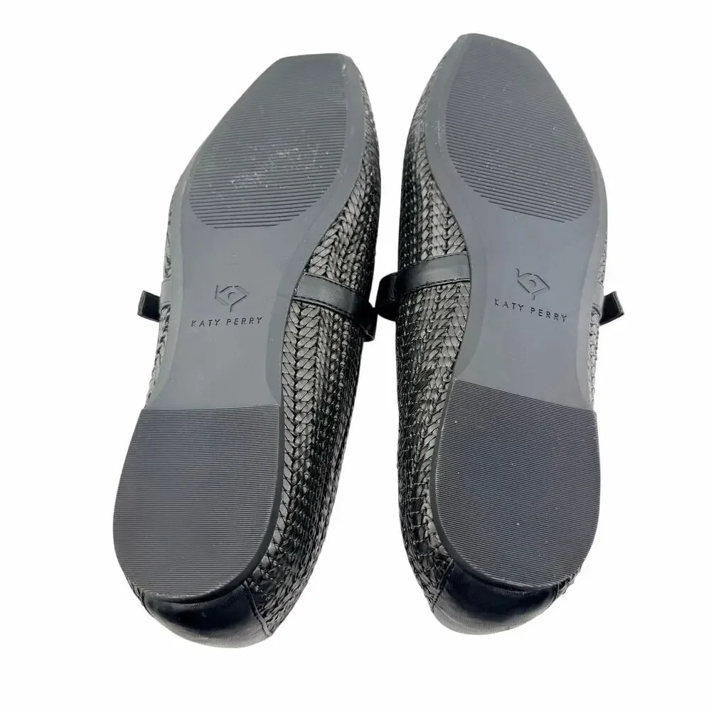 Katy Perry The Evie Mary Jane Woven Black Flats Basket Weave Square Toe Size 11